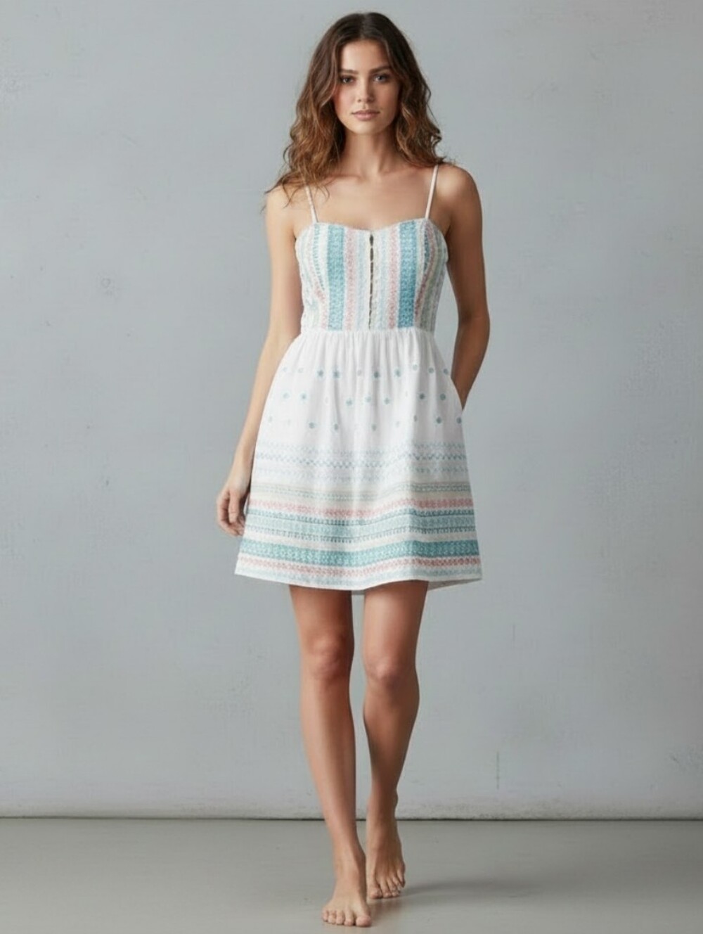 Needlepoint The Way Embroidered A-Line Sundress, Zip Closure, 9, EUC